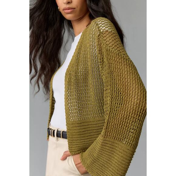 NWT By Anthropologie Julliet Cropped Open Knit Cardigan Sweater Black One Size - Picture 8 of 16